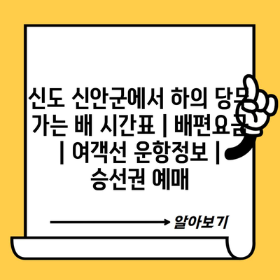 신도 신안군에서 하의 당두 가는 배 시간표 | 배편요금 | 여객선 운항정보 | 승선권 예매