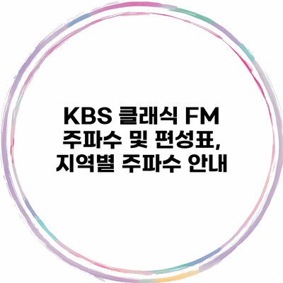 KBS 클래식 FM 주파수 및 편성표, 지역별 주파수 안내