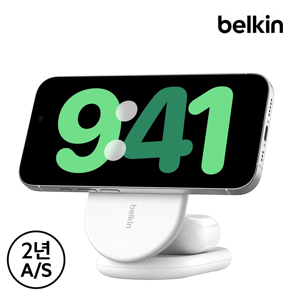 벨킨 Qi2 2in1 15W 마그네틱 폴더블 고속 무선 충전 스탠드 WIZ028 갤럭시 S26 S25 아이폰17 16 15 14 13 12 호환 상세 이미지 1